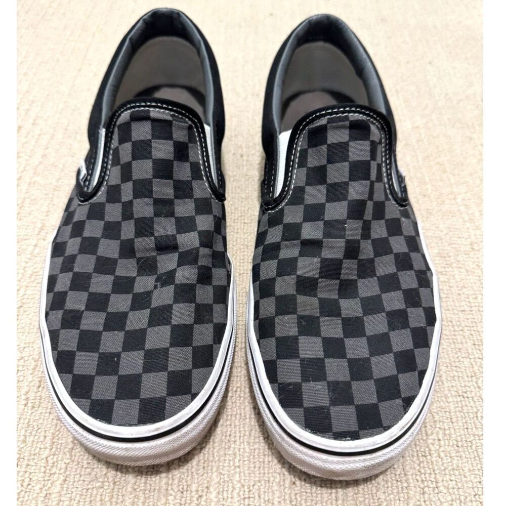 Vans Mens Classic Slip-On Checkerboard Skate Shoes Black/Pewter SZ 12